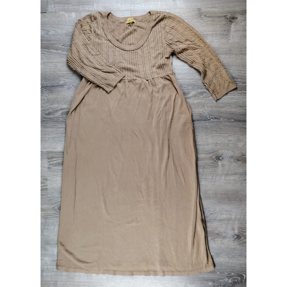 Midnight Velvet Cable Knit Sweater Maxi Dress XL Brown Womens Minimalist